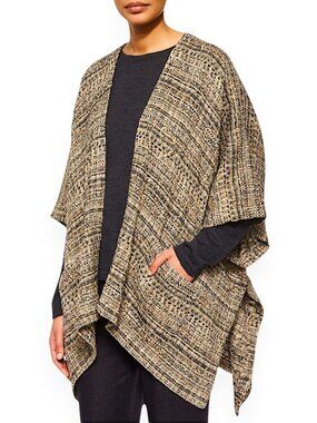 Eskandar Metallic Tweedy Tabard Extra Wide Longer Back Kimono Poncho 0 Open Size